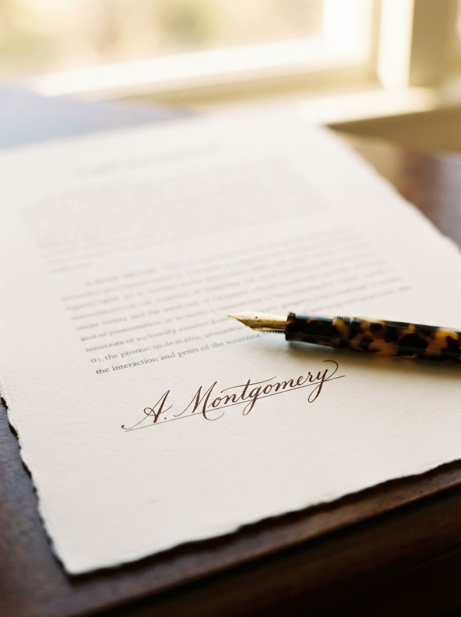 Signed legal document with fountain pen